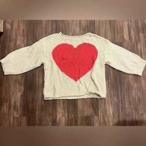 Heart Pattern Cream Sweater